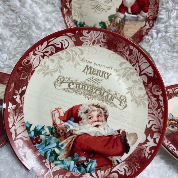 Certified International VICTORIAN SANTA 8" Plate Set 4P Audrey Roberts Christmas - Picture 5 of 14